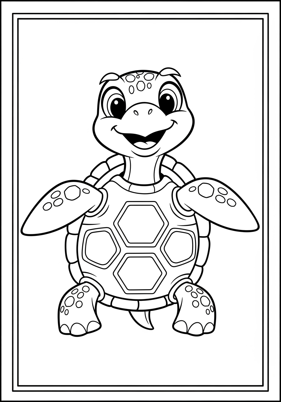 Desenho de Tartaruga sorridente com casco hexagonal