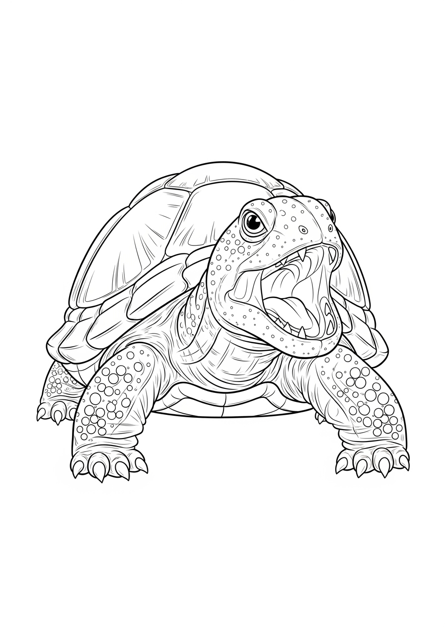 Desenho de Tartaruga com boca aberta para colorir