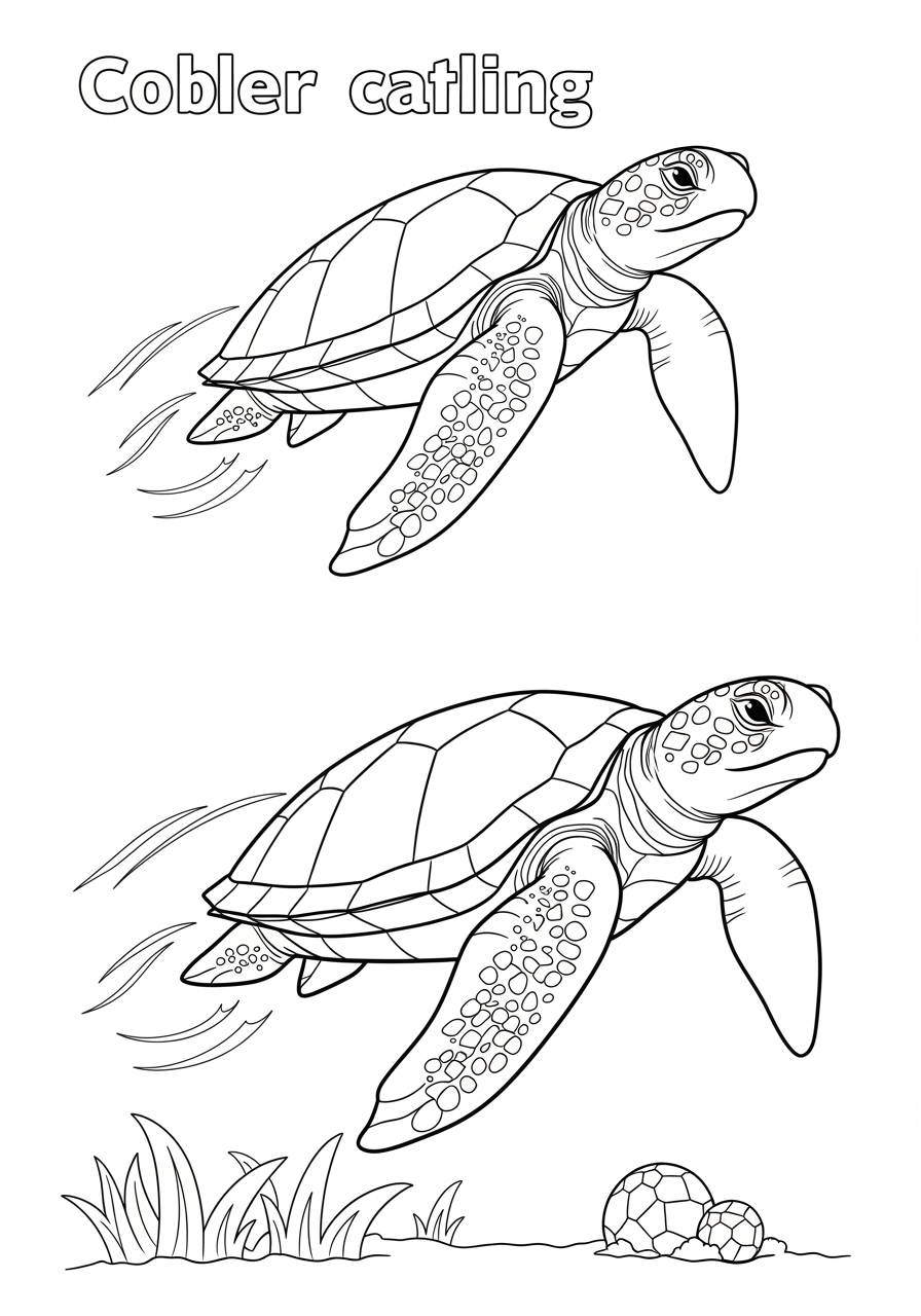 Desenho de Tartaruga nadando acima do fundo do mar