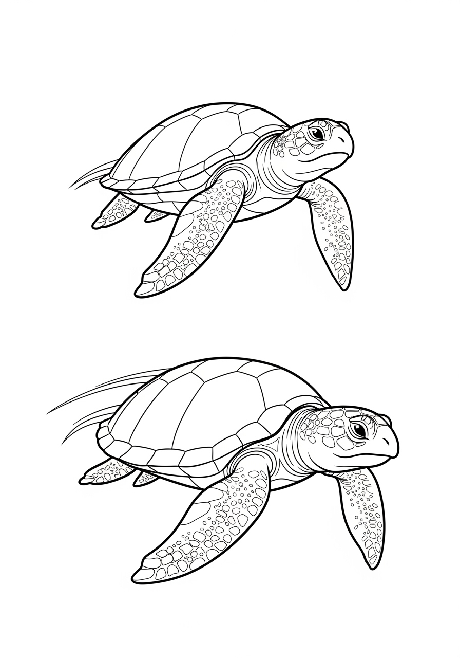 Desenho de Tartaruga nadando com detalhes para colorir