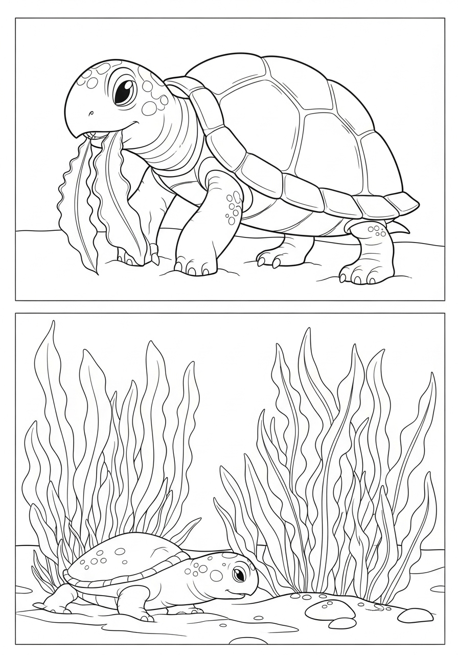 Desenho de Tartaruga com alga para colorir e imprimir