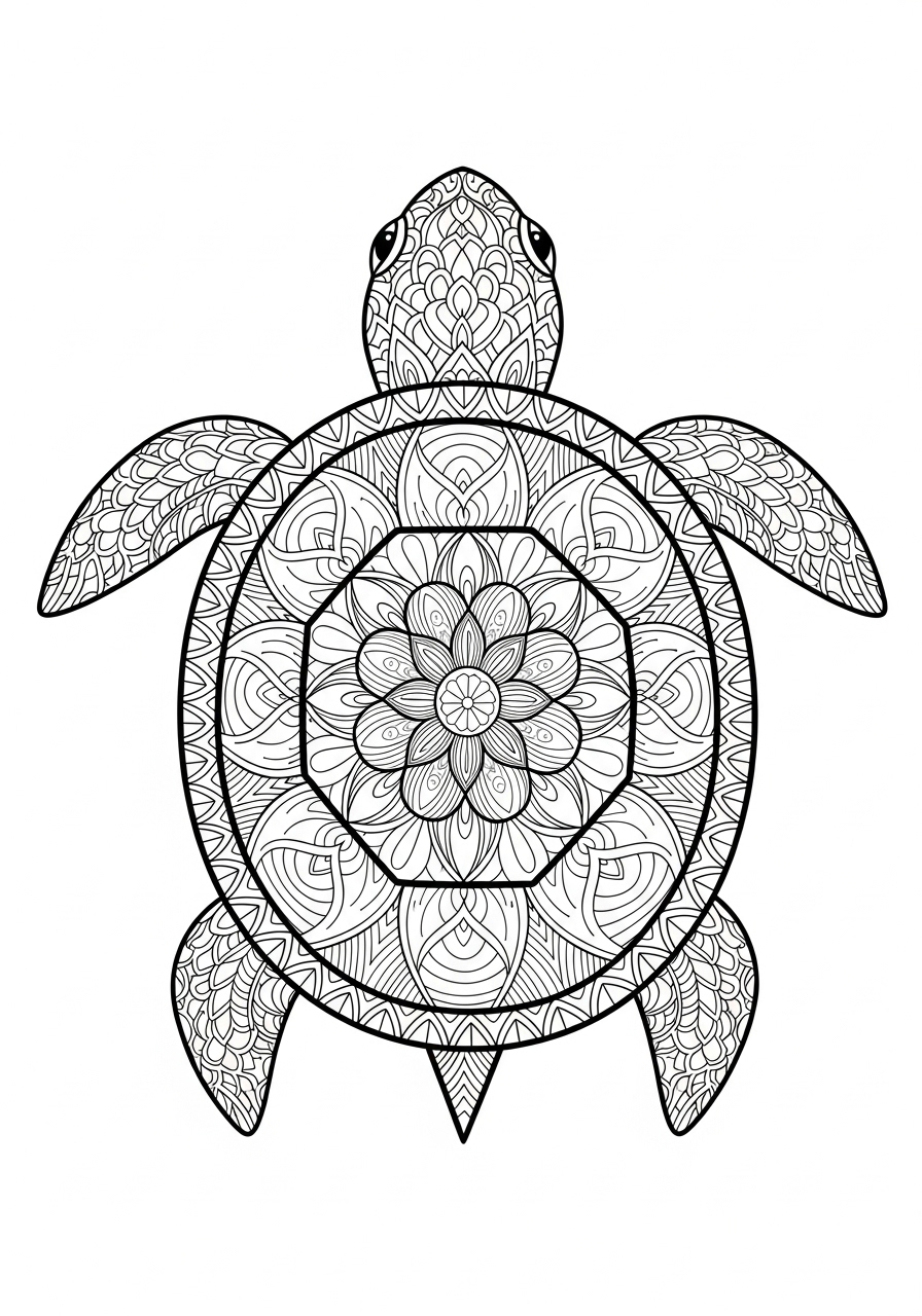Desenho de Tartaruga detalhada com padrões para colorir