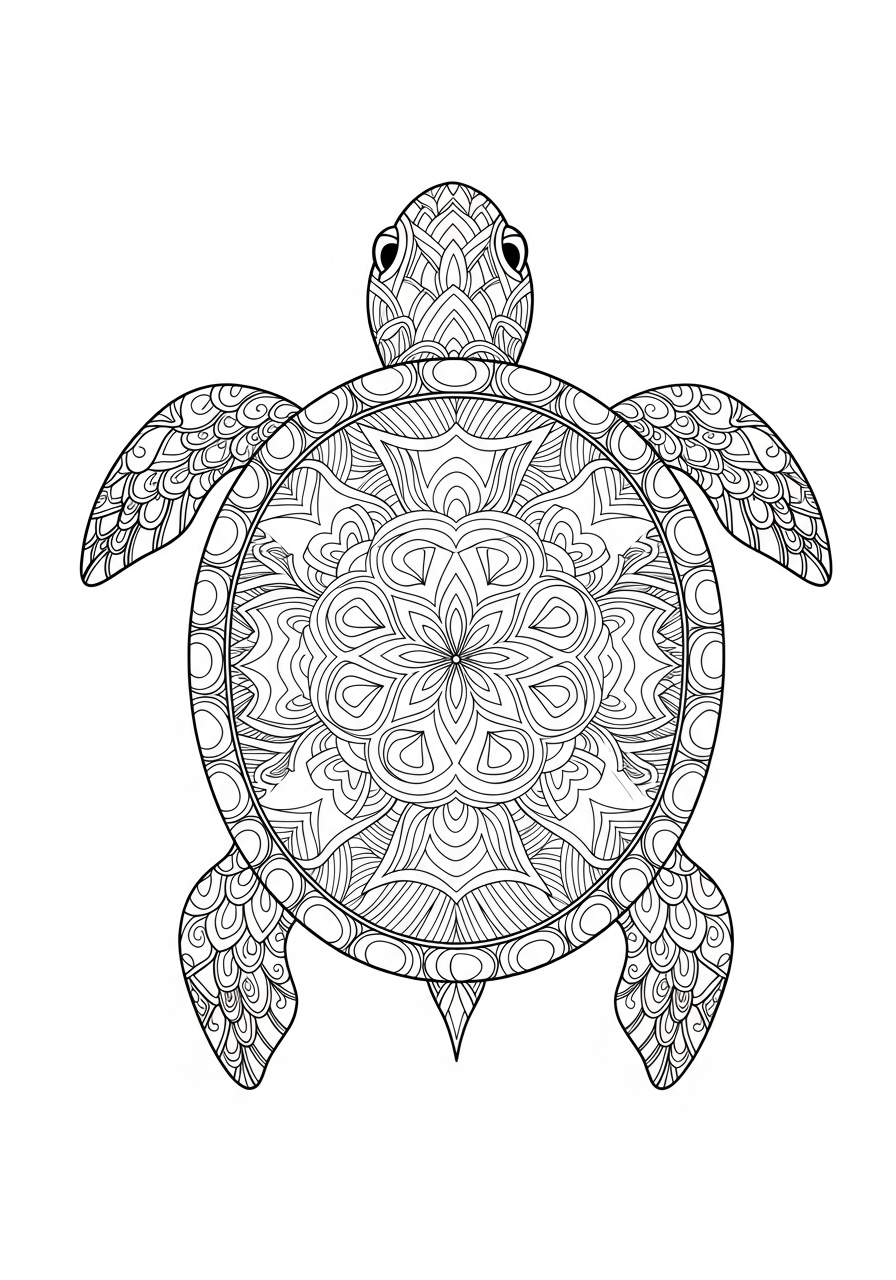 Desenho de Tartaruga com padrão para colorir detalhado