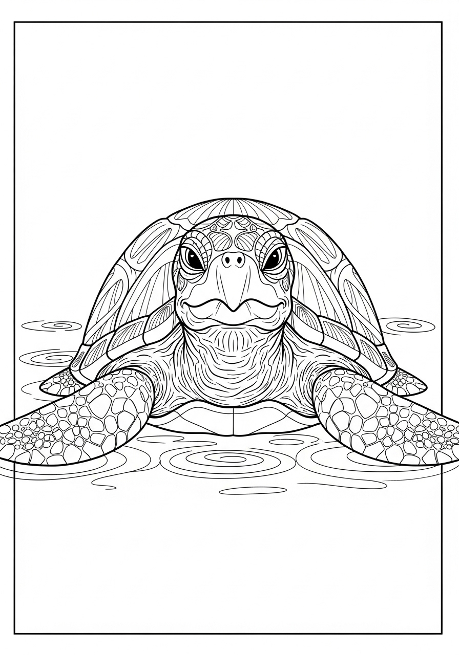 Desenho de Tartaruga saindo da água para colorir