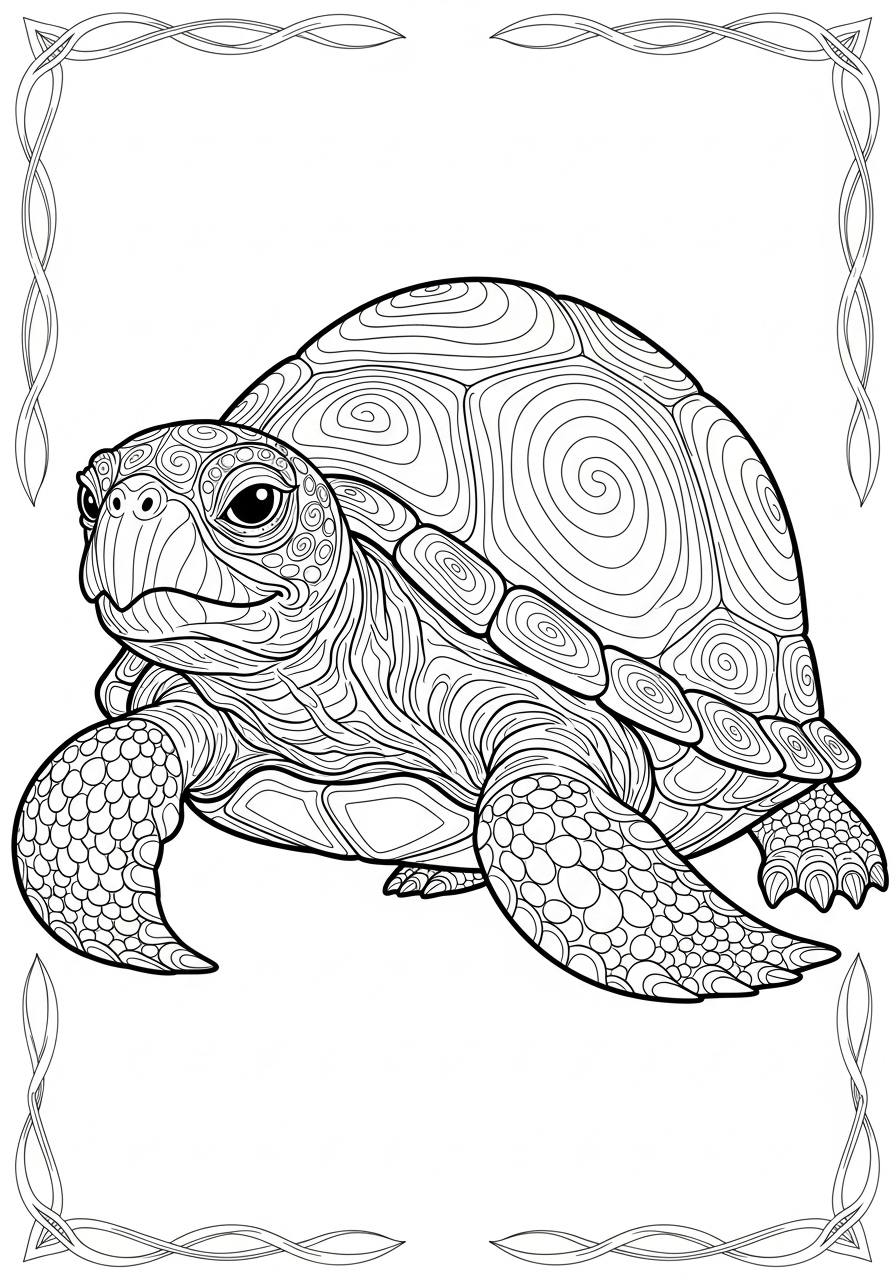 Desenho de Tartaruga com detalhes para colorir