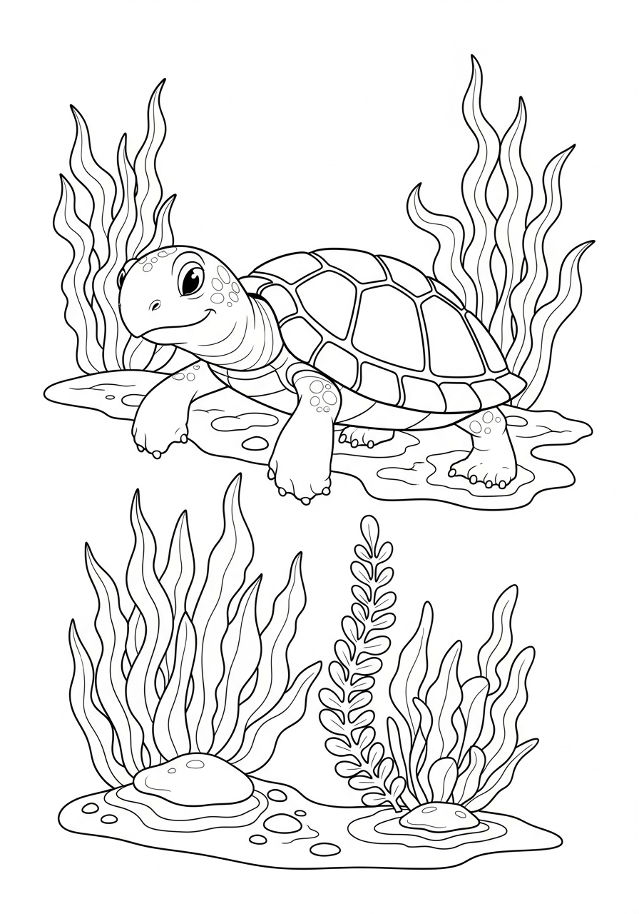 Desenho de Tartaruga em cima de uma rocha para colorir