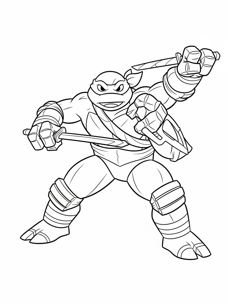 Desenho das Tartarugas Ninja Leonardo com espada para colorir