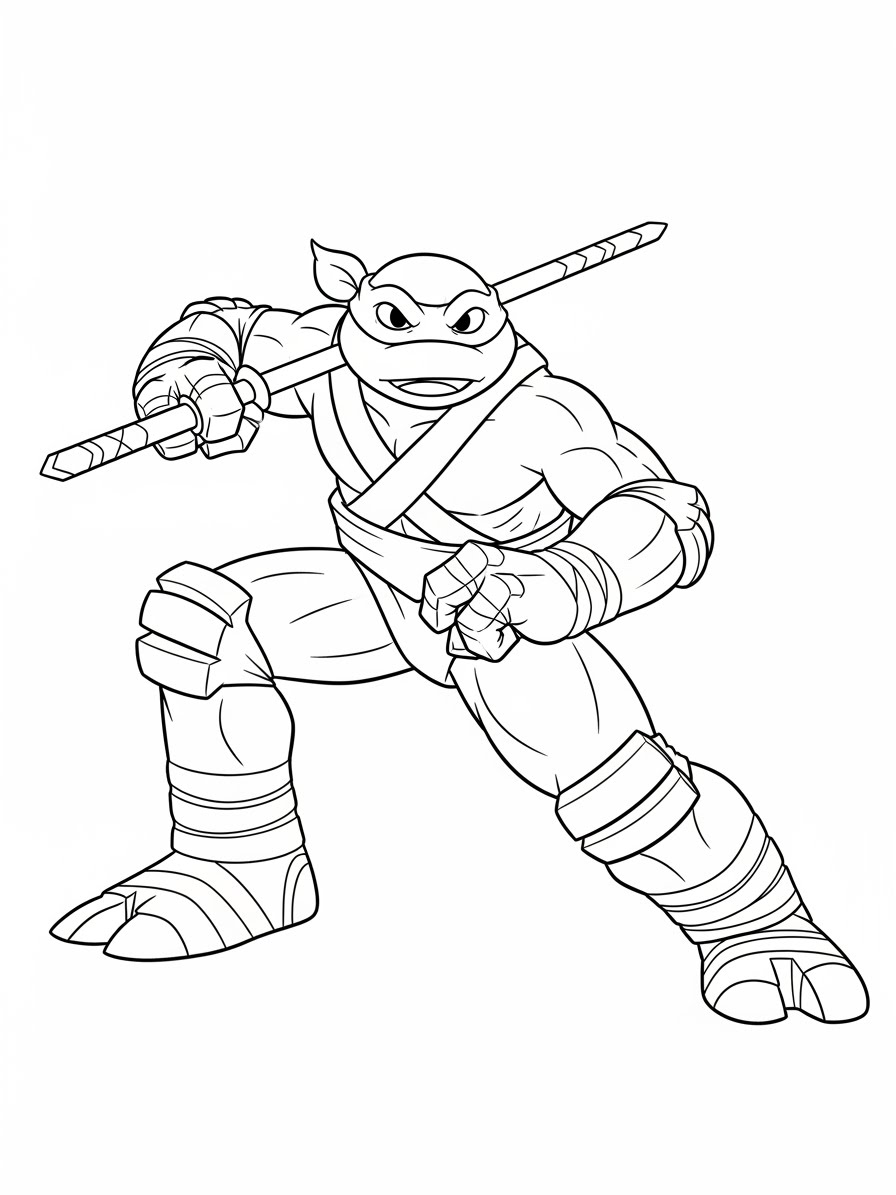 Desenho das Tartarugas Ninja Michelangelo com nunchakus para colorir
