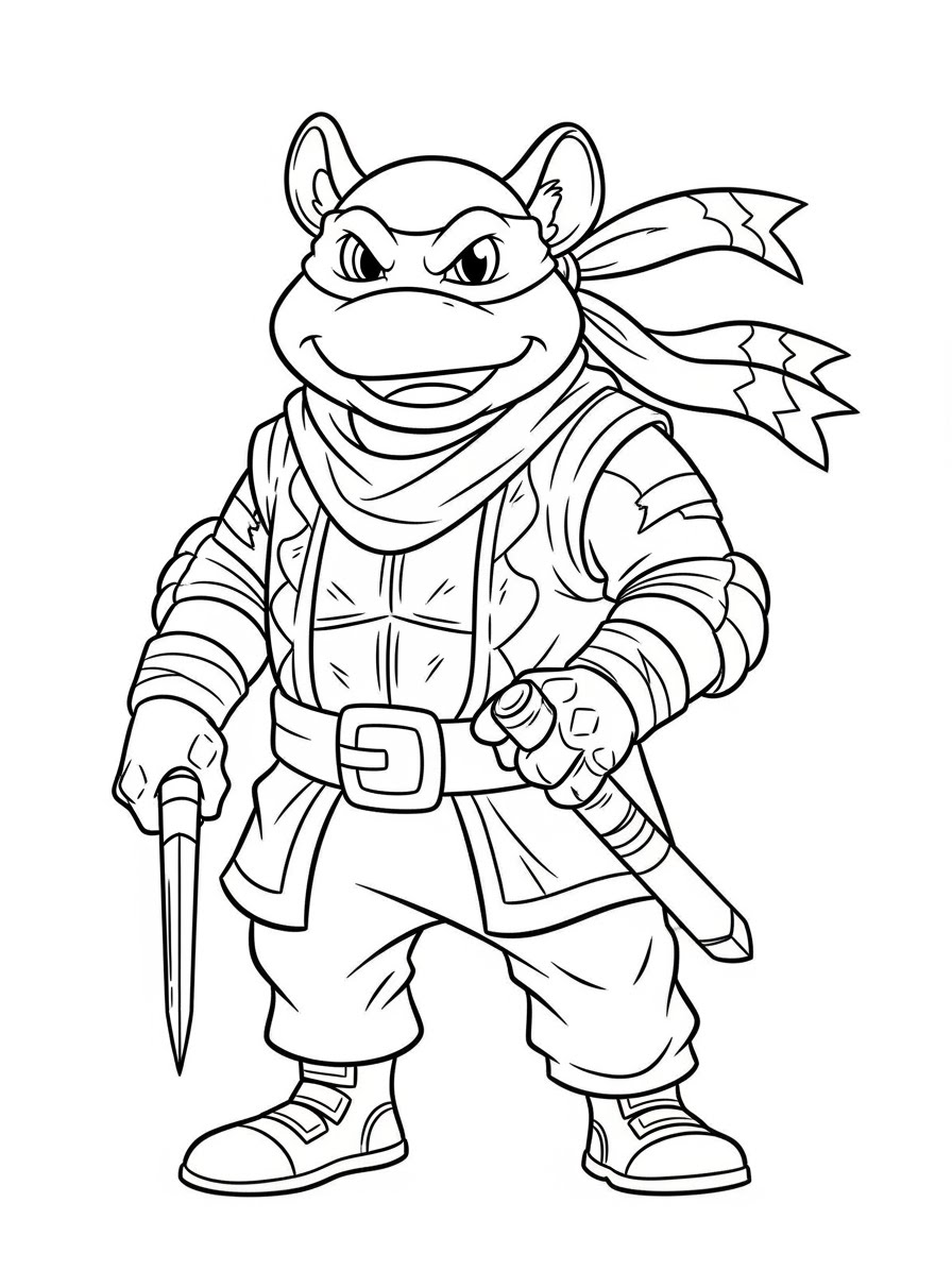Desenho das Tartarugas Ninja Leonardo com espada para colorir