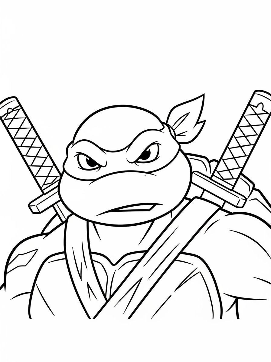 Desenho das Tartarugas Ninja Leonardo com espadas para colorir