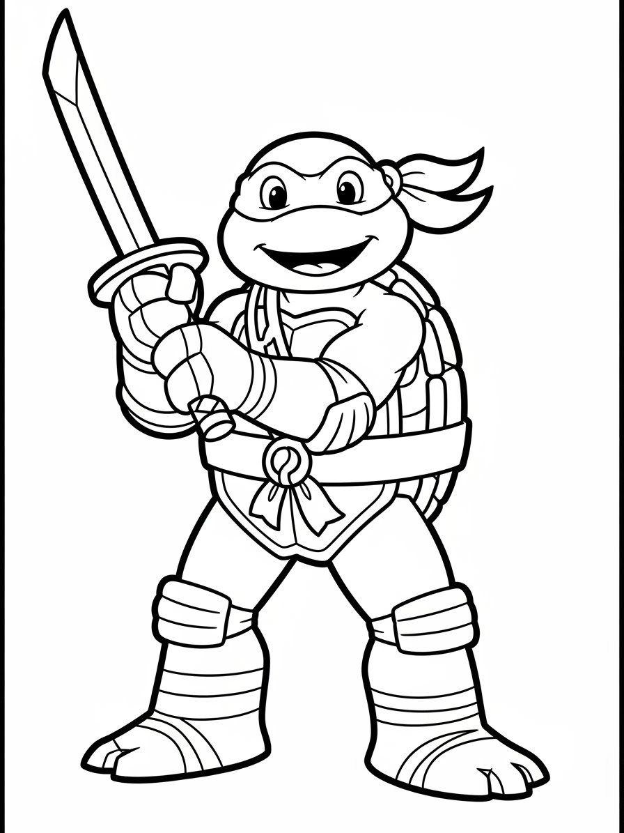Desenho das Tartarugas Ninja Leonardo segurando espada para colorir