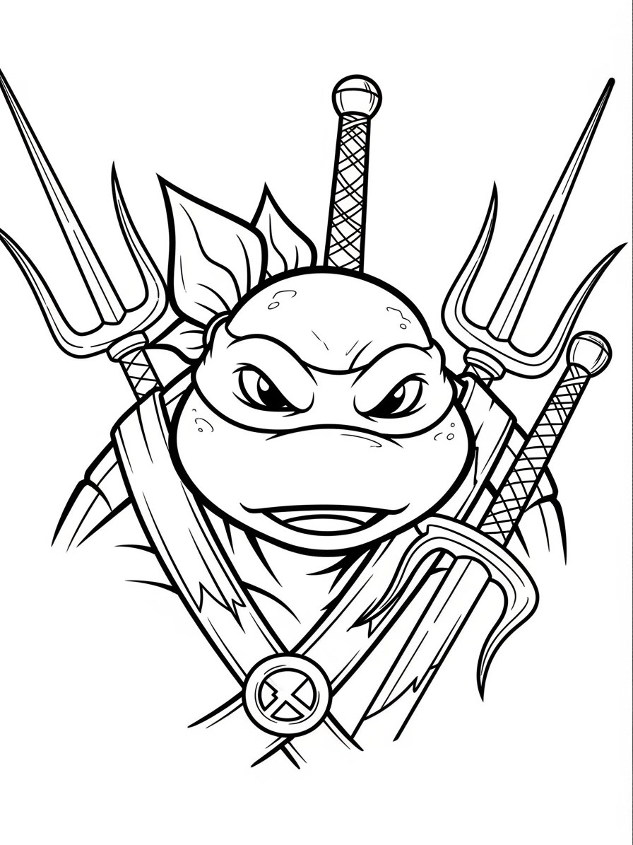 Desenho das Tartarugas Ninja Leonardo com armas para colorir