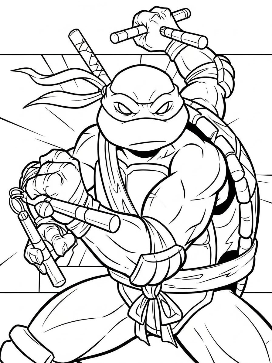 Desenho das Tartarugas Ninja em ação para colorir