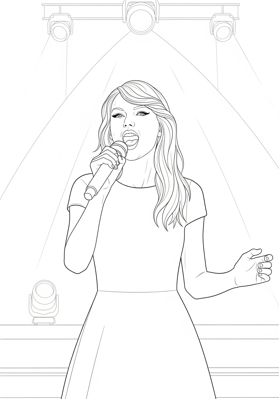 Desenho da Taylor Swift cantando no palco para colorir