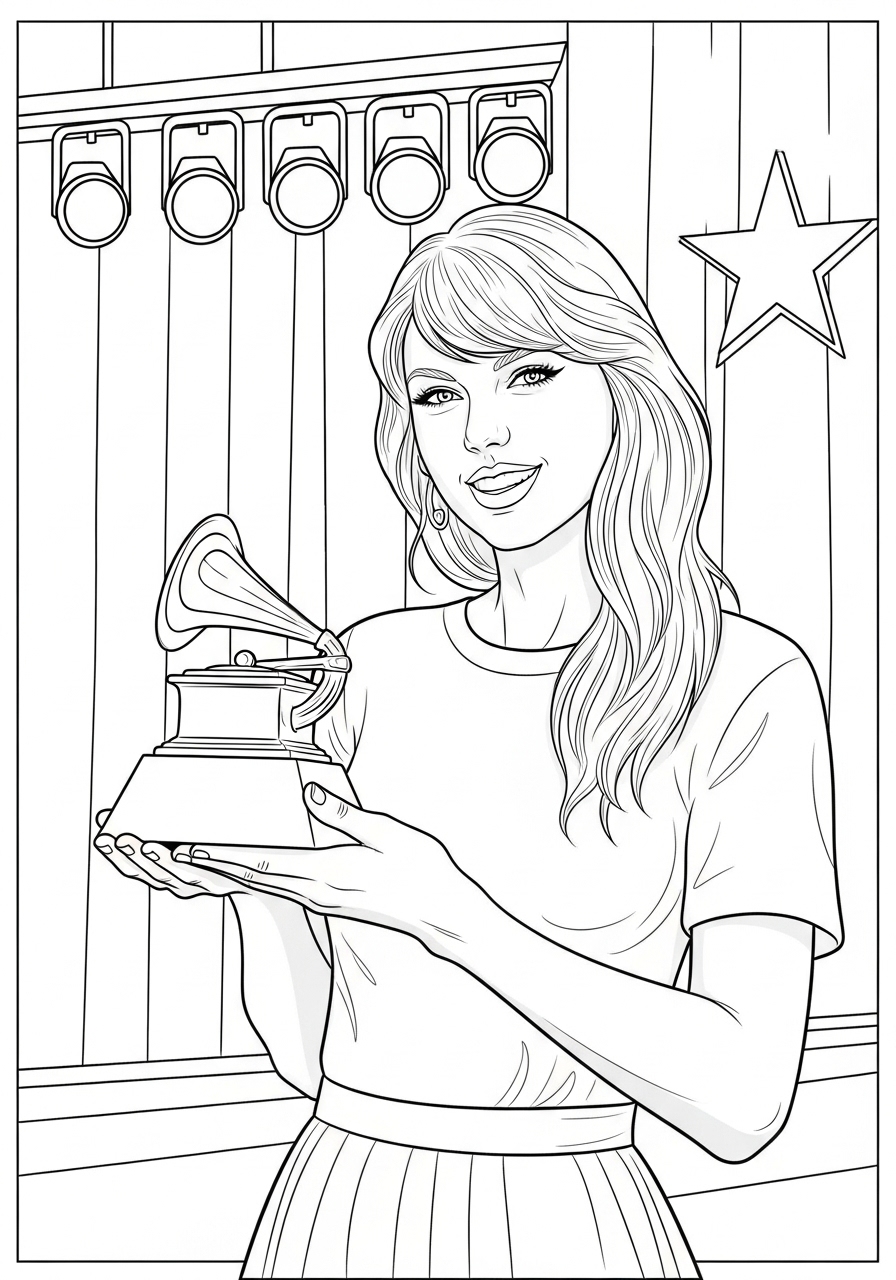 Desenho da Taylor Swift segurando um Grammy para colorir