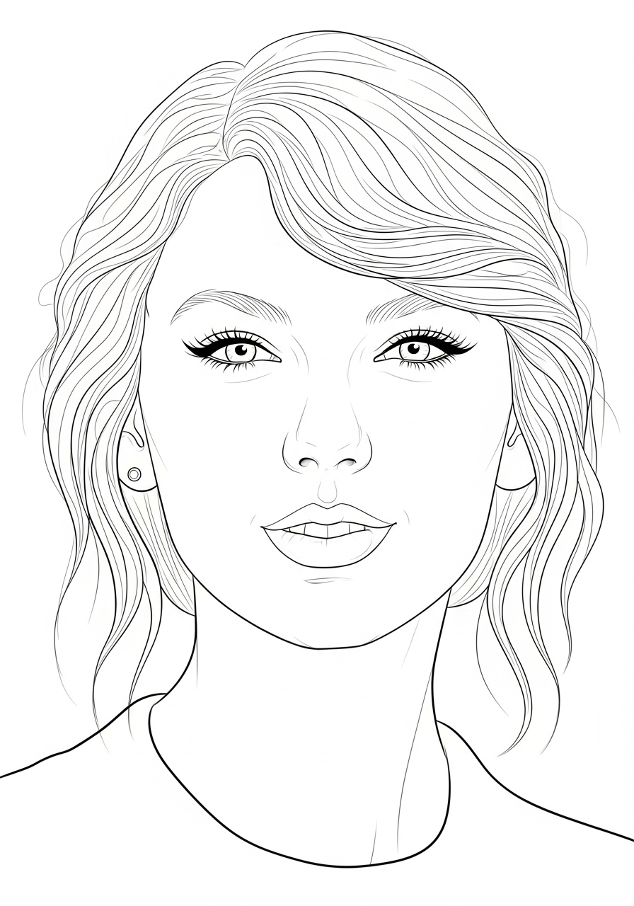 Desenho da Taylor Swift com traços para colorir