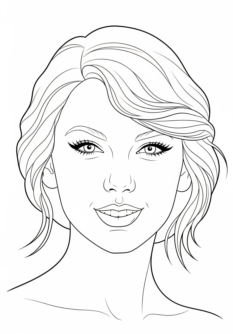 Desenho da Taylor Swift com cabelos ondulados para colorir