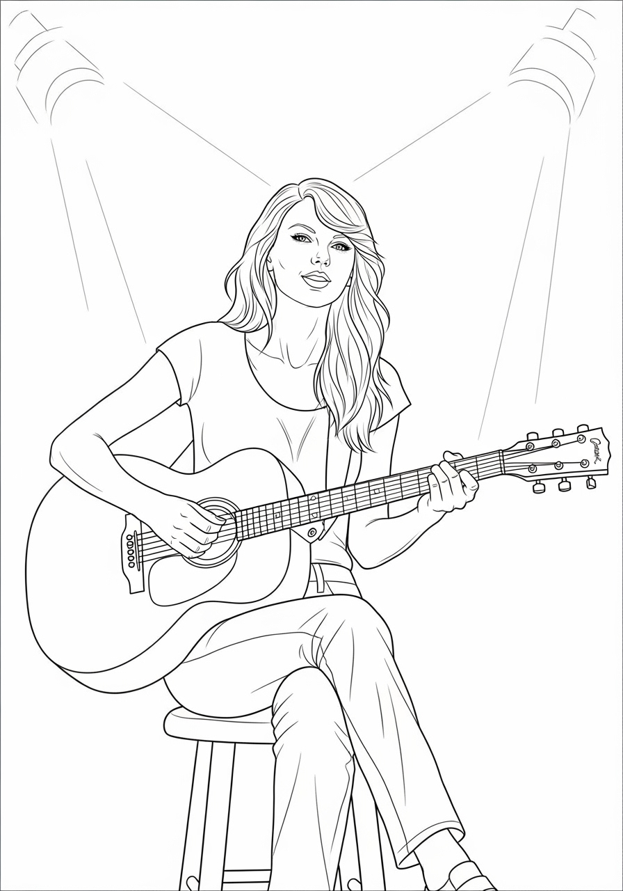 Desenho da Taylor Swift tocando violão em um palco