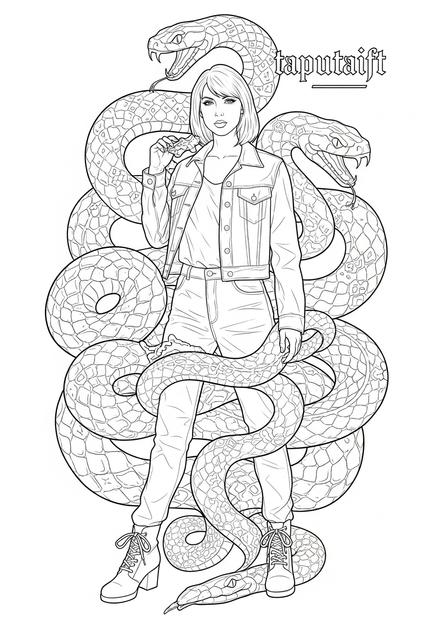 Desenho da Taylor Swift com cobras para colorir