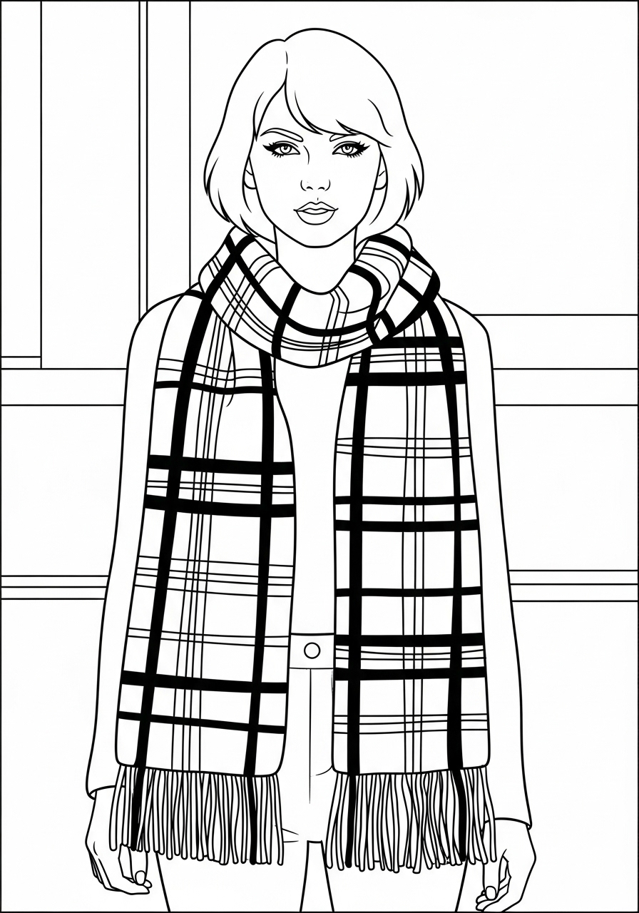 Desenho da Taylor Swift com cachecol para colorir