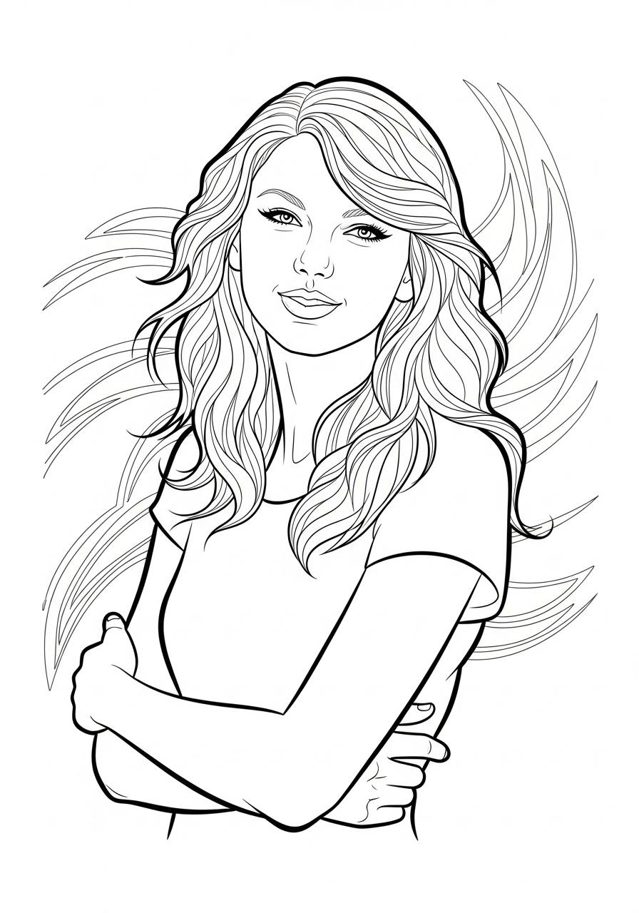 Desenho da Taylor Swift com cabelo solto para colorir