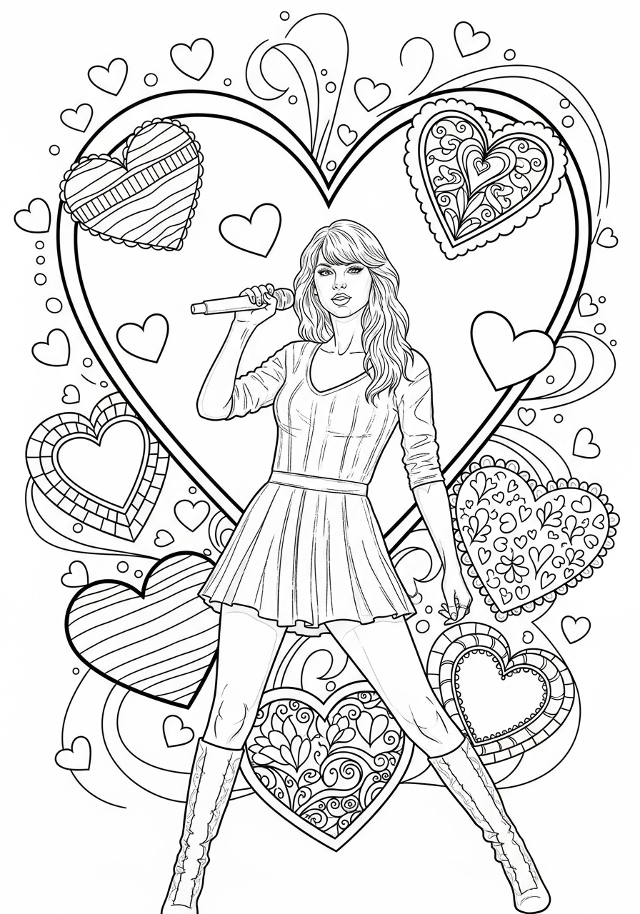 Desenho da Taylor Swift segurando microfone para colorir