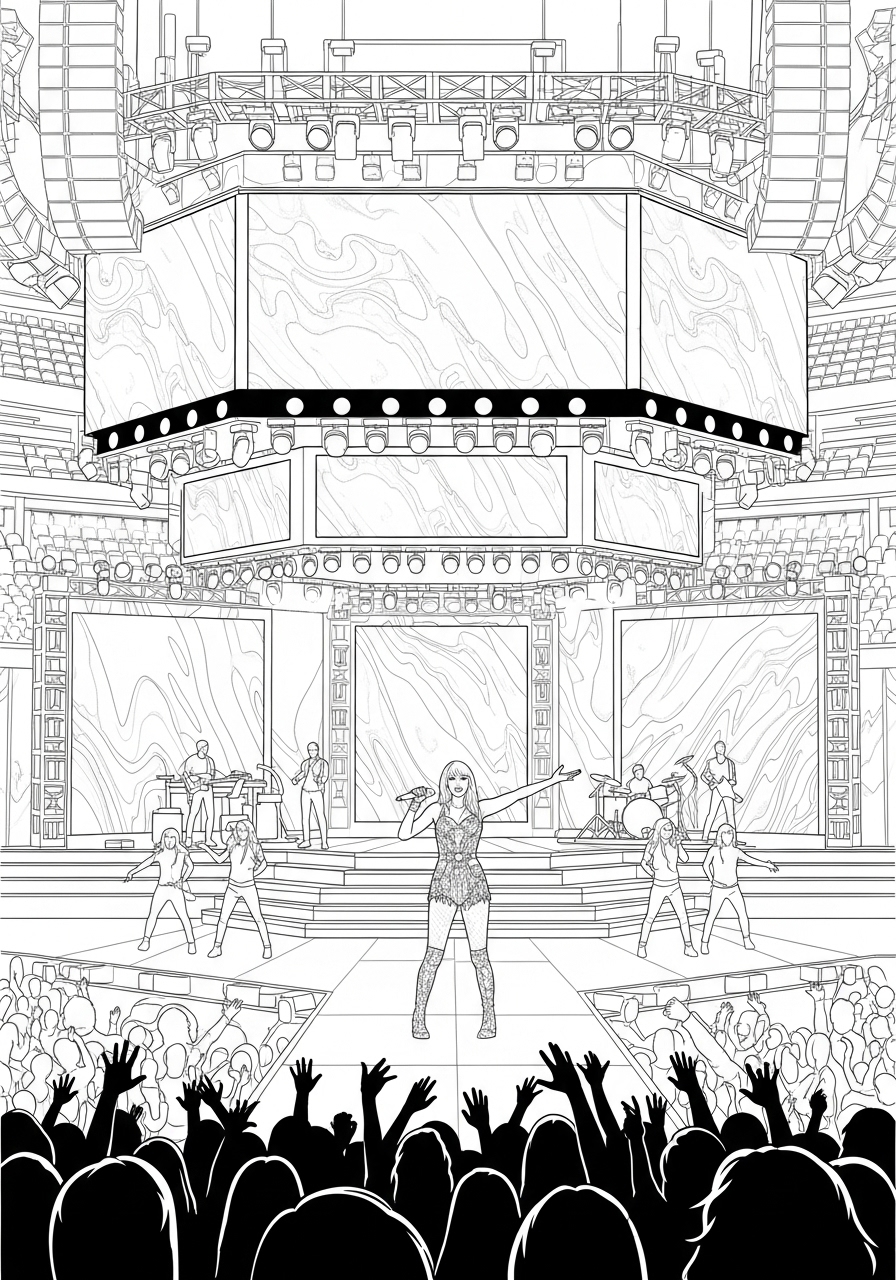 Desenho da Taylor Swift em apresentação de show para colorir