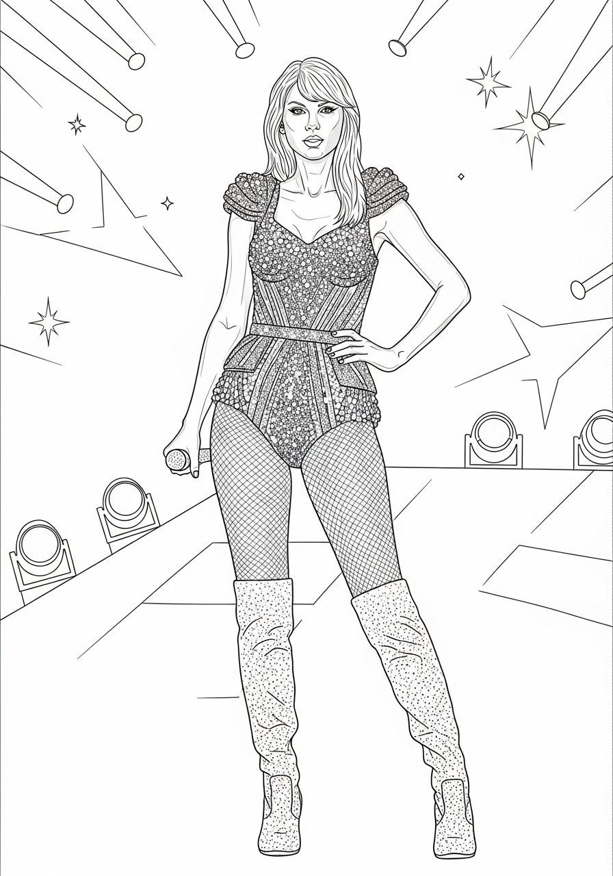 Desenho da Taylor Swift em apresentação para colorir
