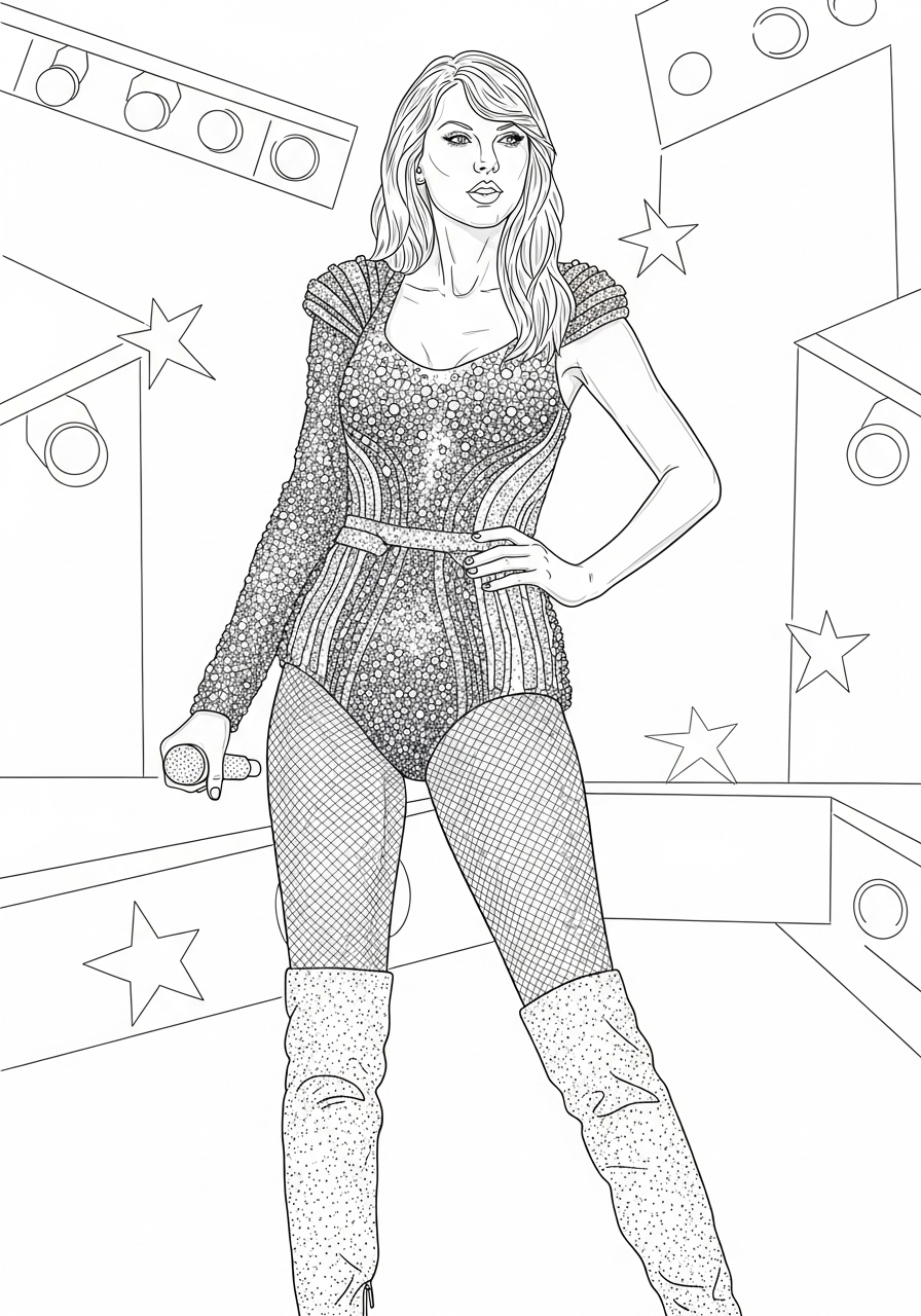 Desenho da Taylor Swift em traje de palco para colorir