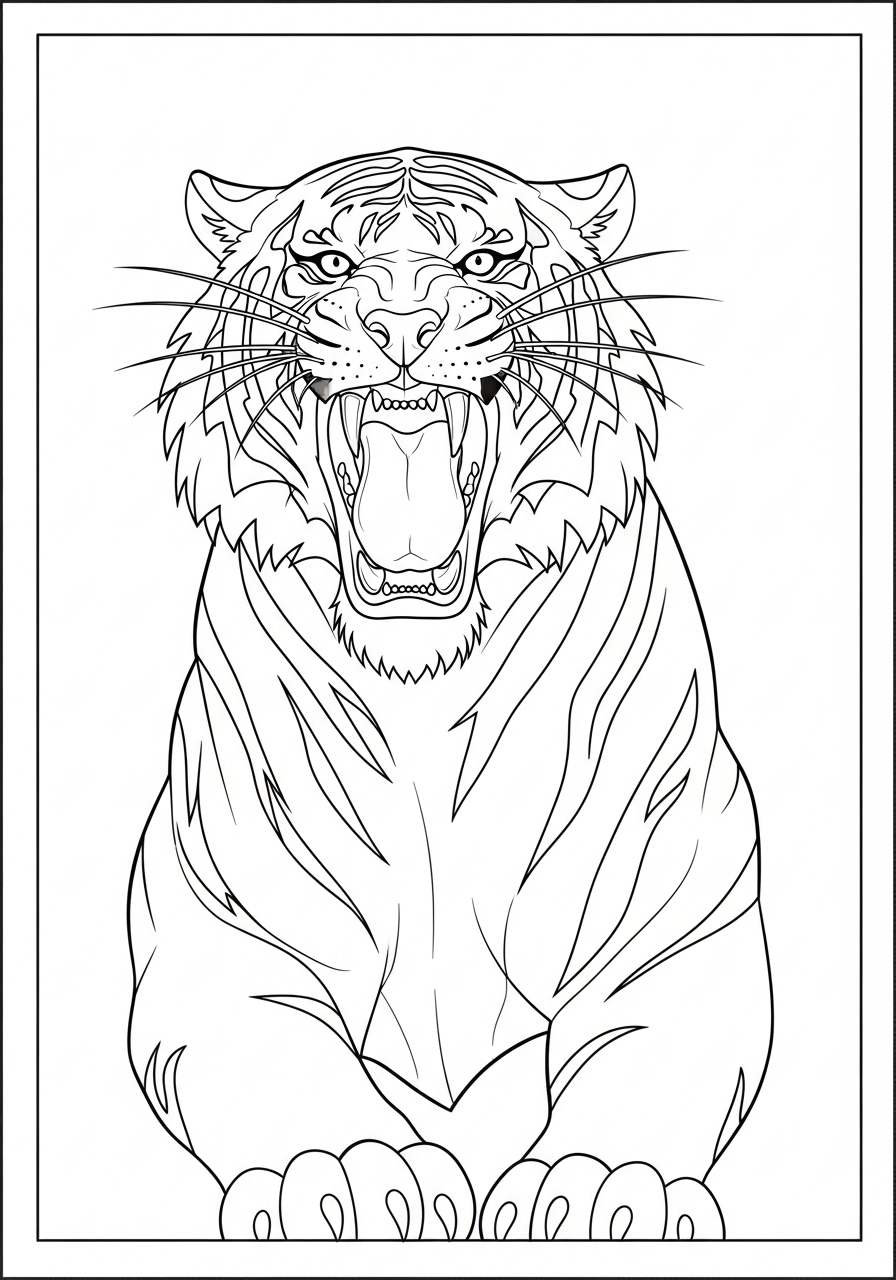 Desenho de Tigre rugindo para colorir