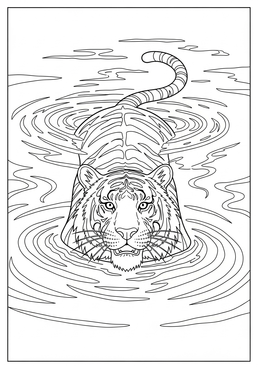 Desenho de Tigre nadando para colorir