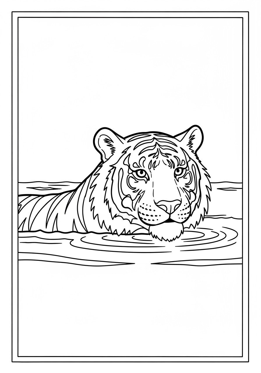Desenho de Tigre nadando para colorir facil