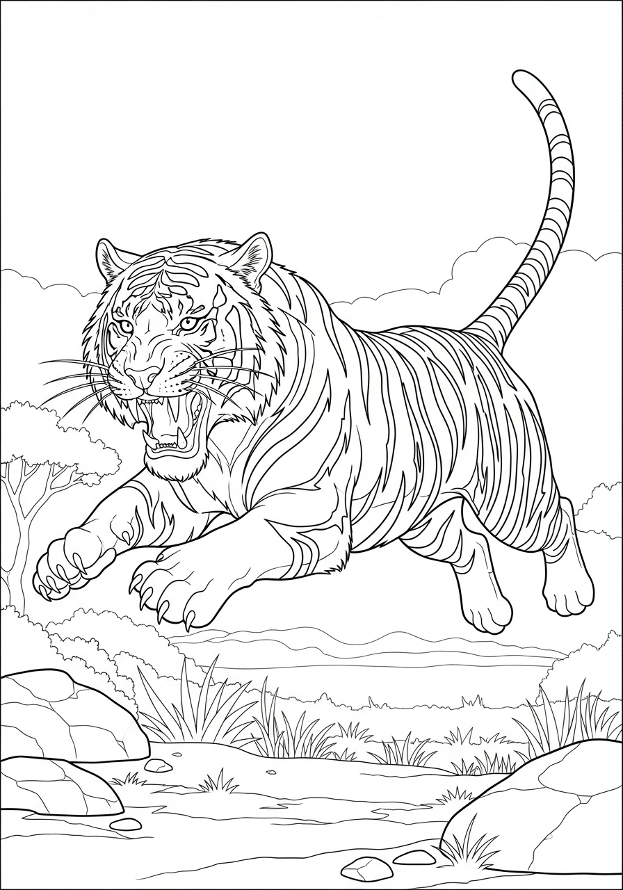 Desenho de Tigre saltando para colorir