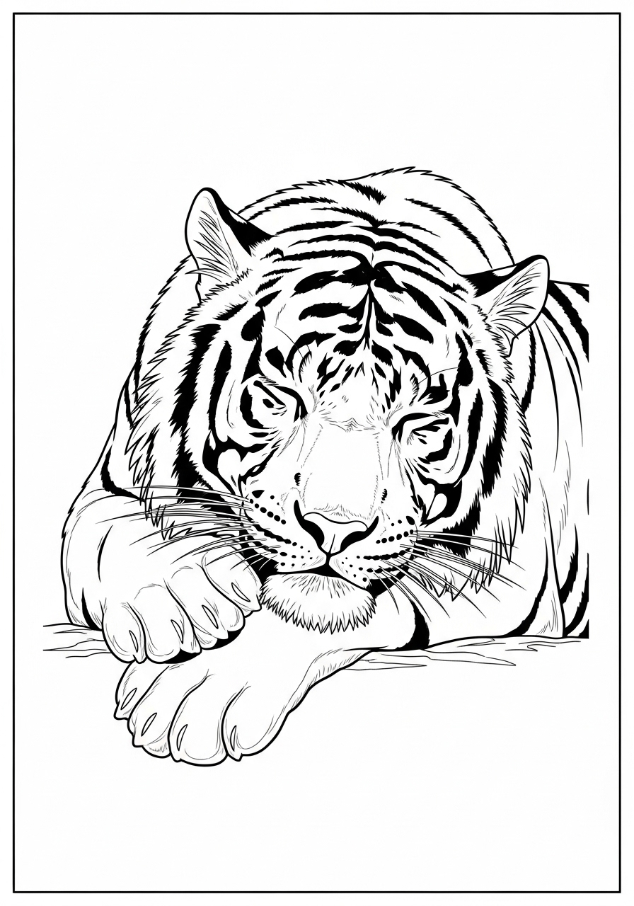 Desenho de Tigre deitado realista para colorir