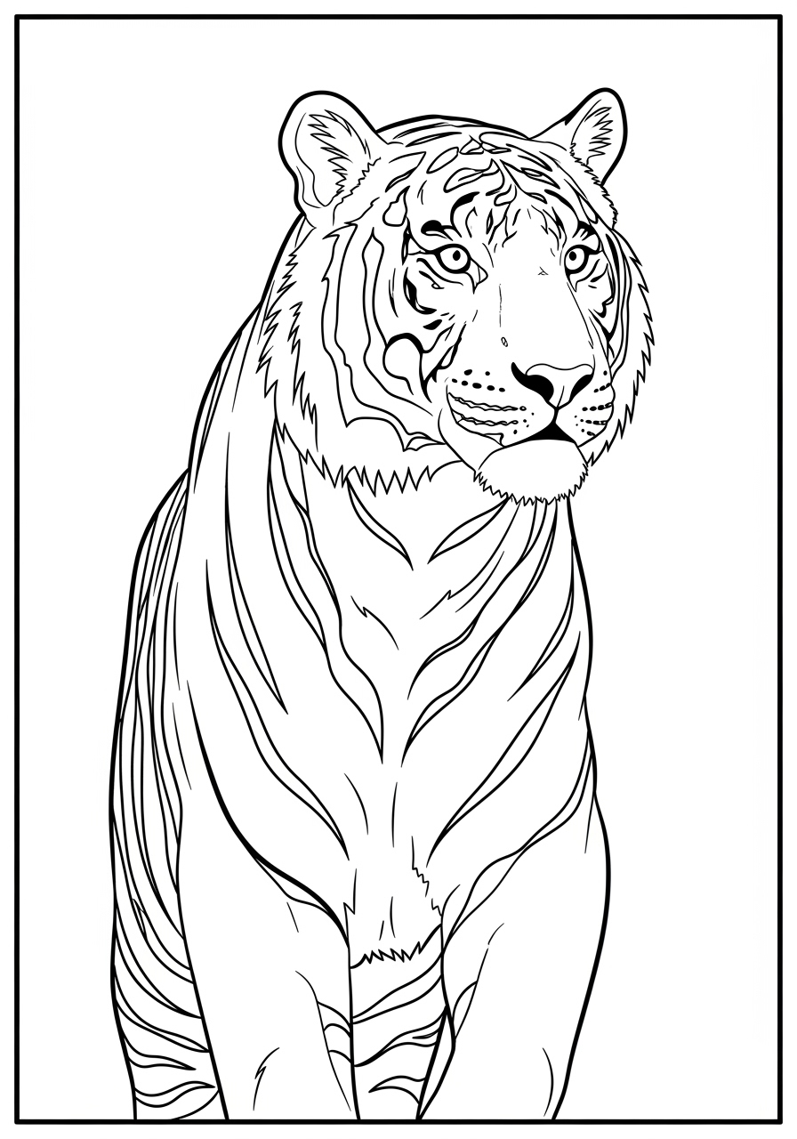 Desenho de Tigre sentado realista para colorir