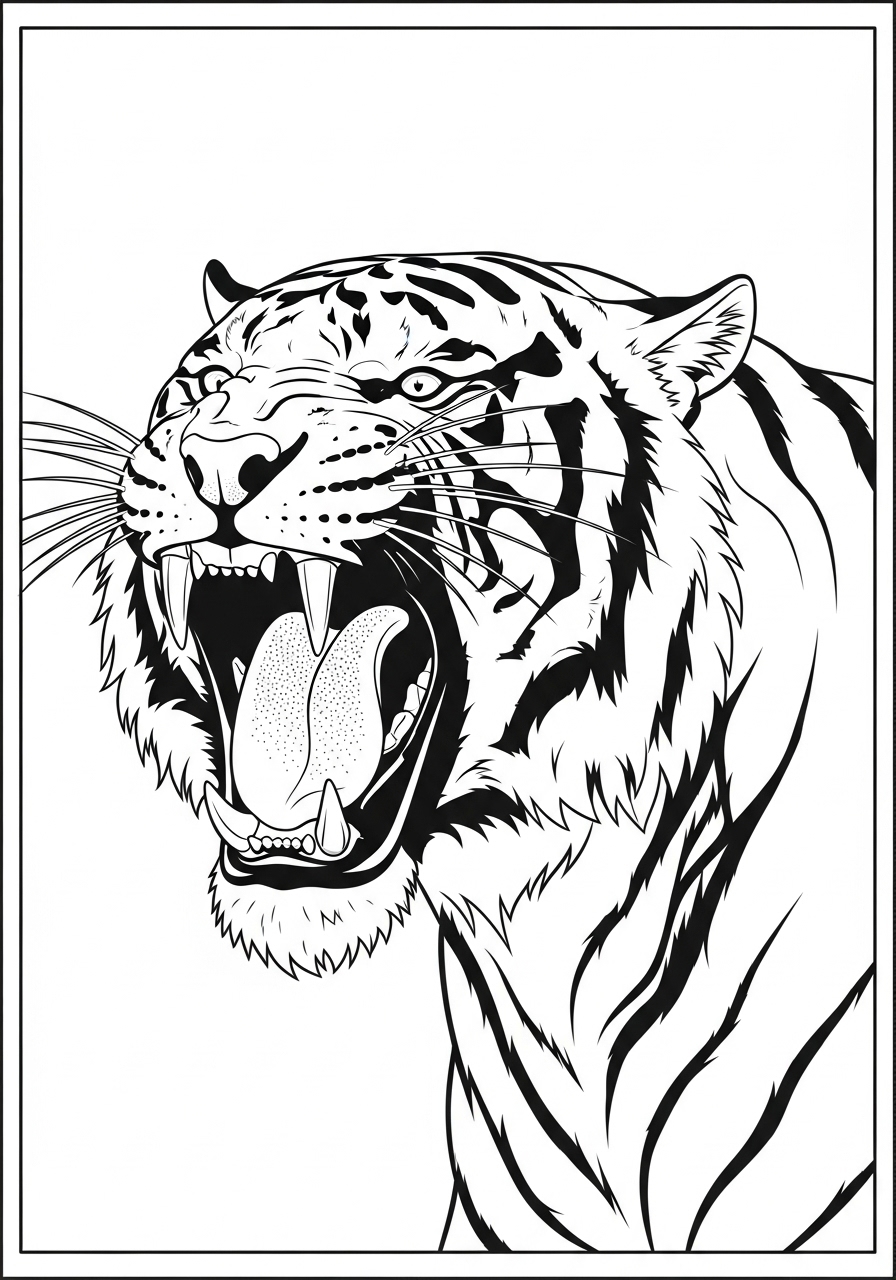Desenho de Tigre rugindo realista para colorir
