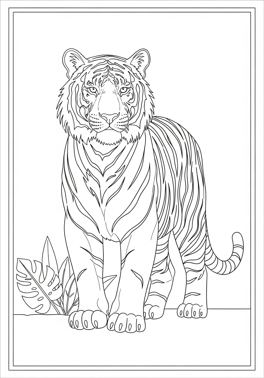 Desenho de Tigre em pé realista para colorir