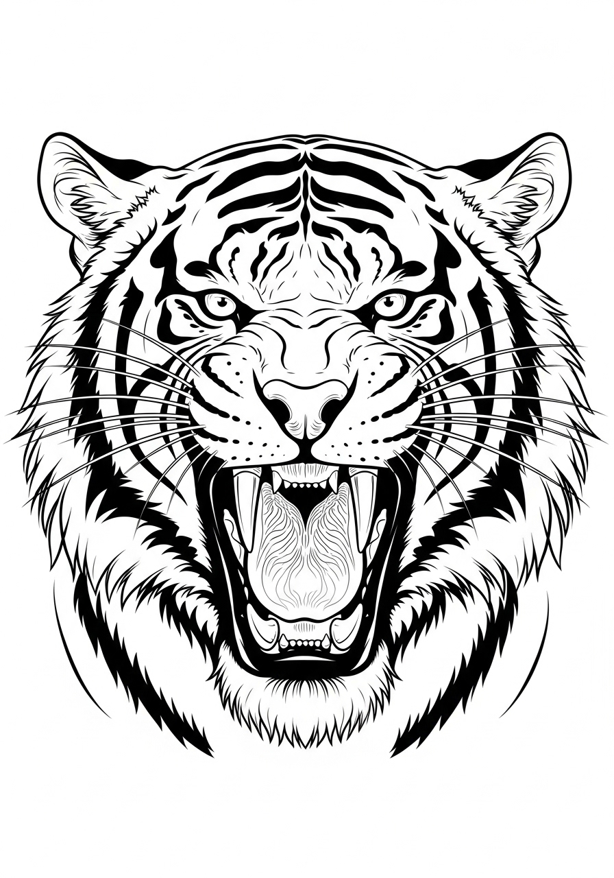 Desenho de Tigre rugindo realista para colorir