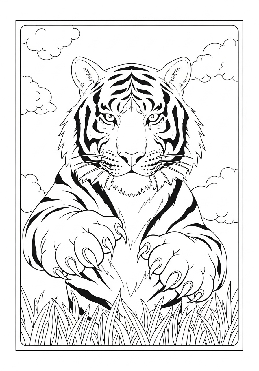 Desenho de Tigre realista em posição de caça