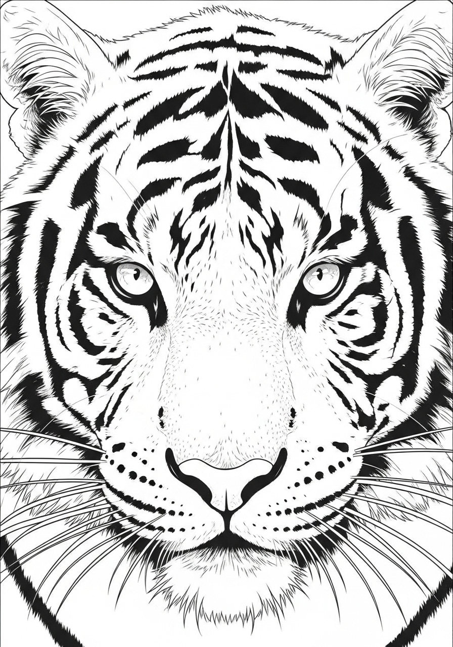 Desenho de Tigre realista a lápis para colorir