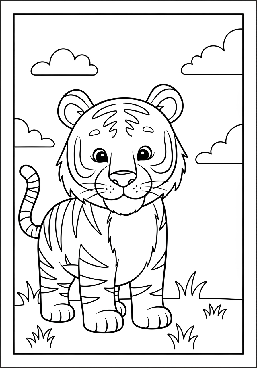 Desenho de Tigre fofo e simples para colorir