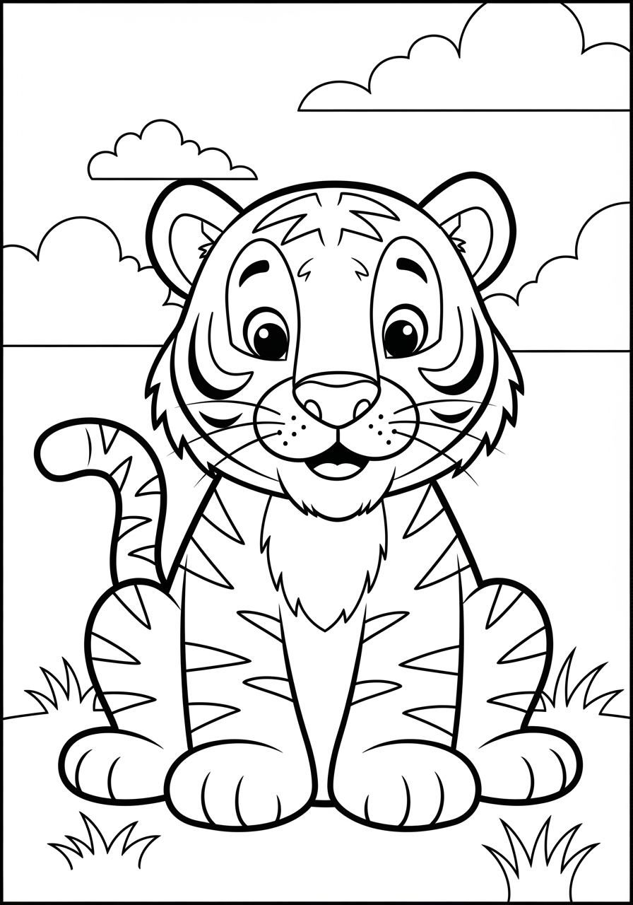 Desenho de Tigre fofinho sentado para colorir