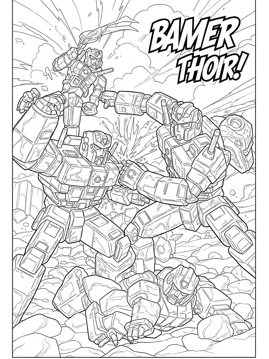 Desenho dos Transformers em batalha para colorir