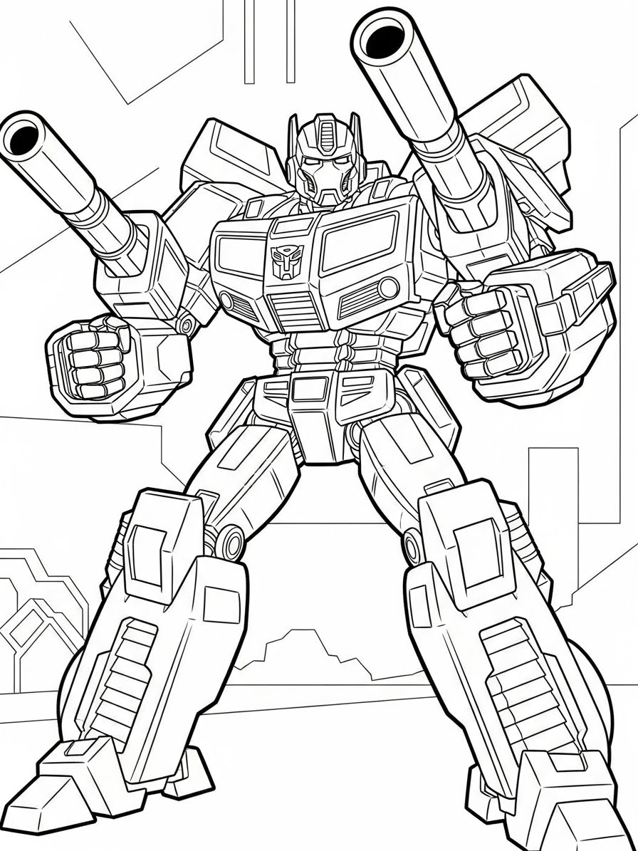 Desenho dos Transformers com um robô ameaçador para colorir