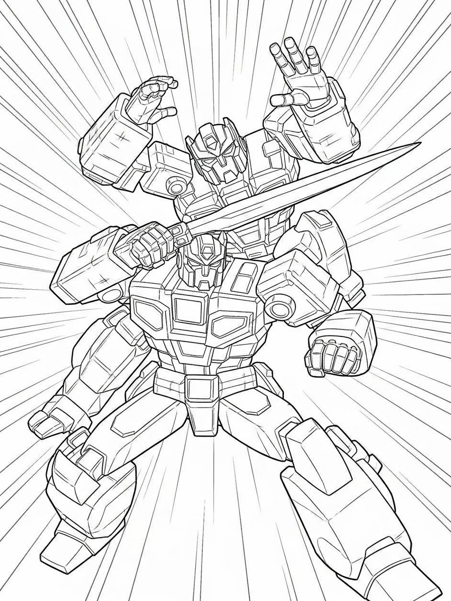 Desenho dos Transformers lutando com espada para colorir