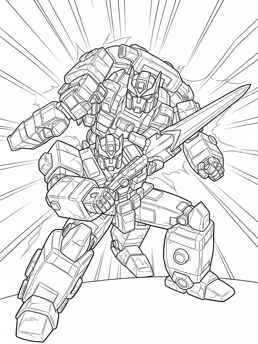 Desenho dos Transformers com dois robôs prontos para colorir