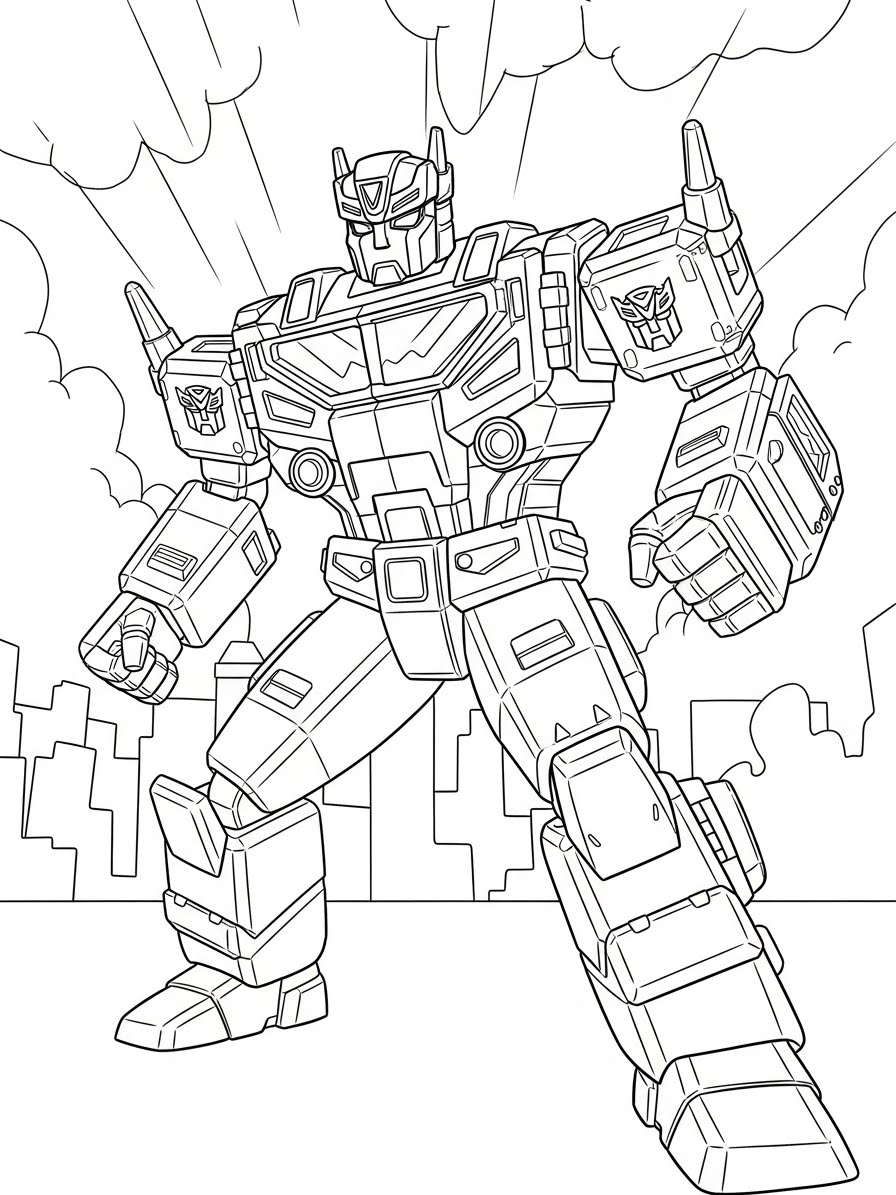 Desenho dos Transformers com robô em pose heroica para colorir