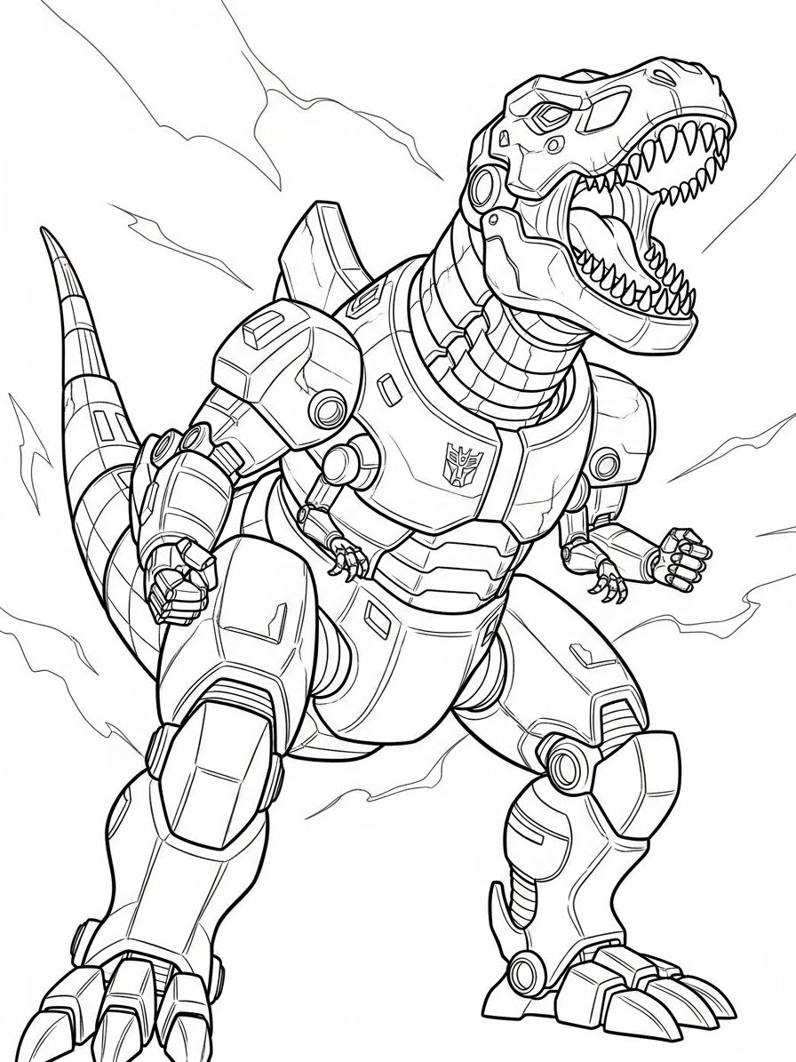 Desenho dos Transformers com o dinossauro para colorir