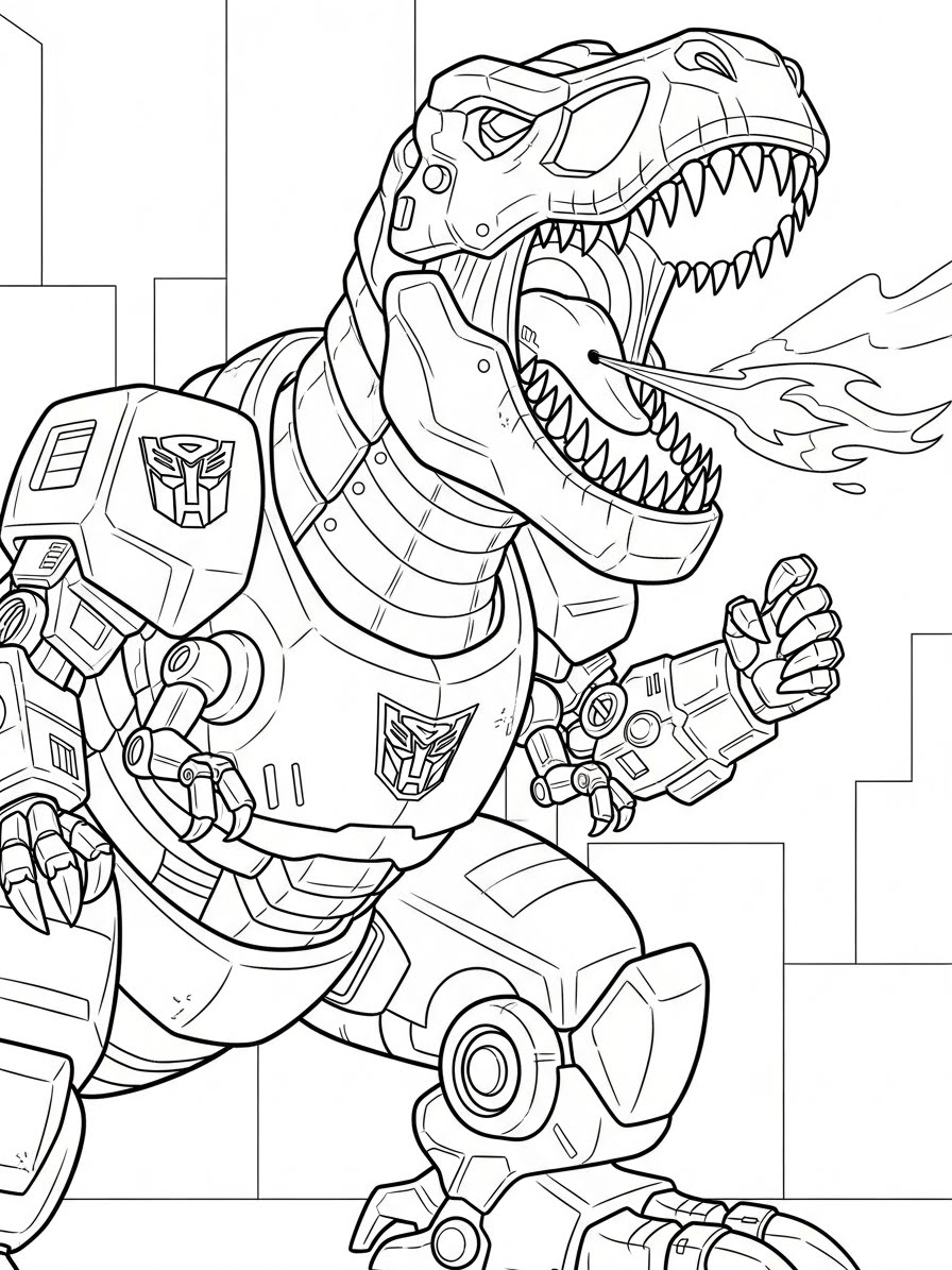 Desenho dos Transformers com dinossauro robô para colorir