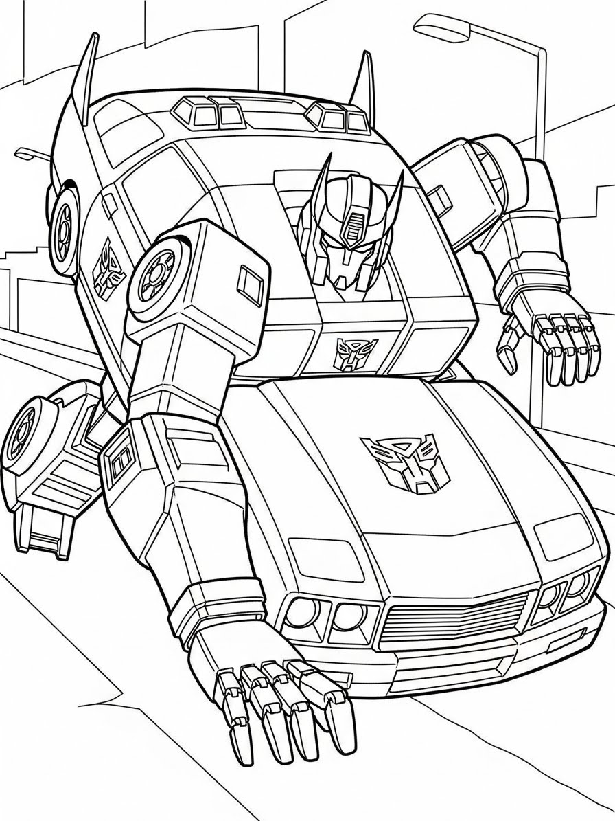 Desenho dos Transformers com o carro otimizado para colorir